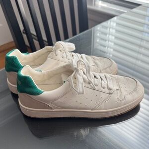 J. Crew White Sneakers with Emerald Green Heel Tabs